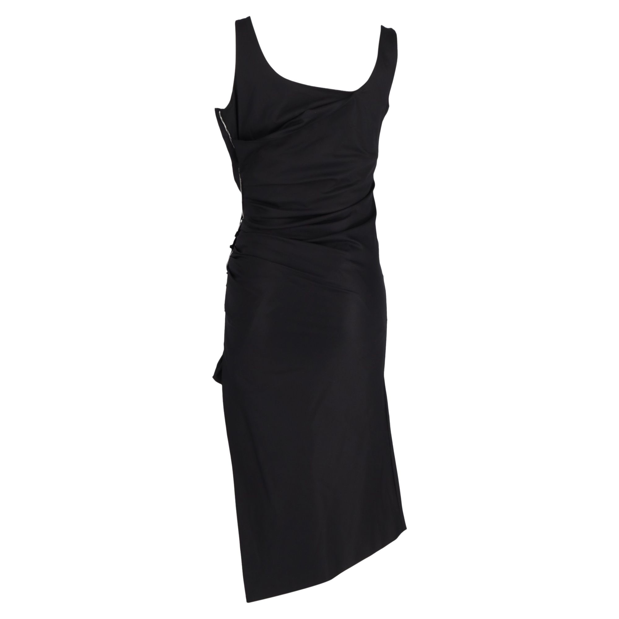 Max Mara Preloved Gathered Side Detail Midi Dress in Black Polyester