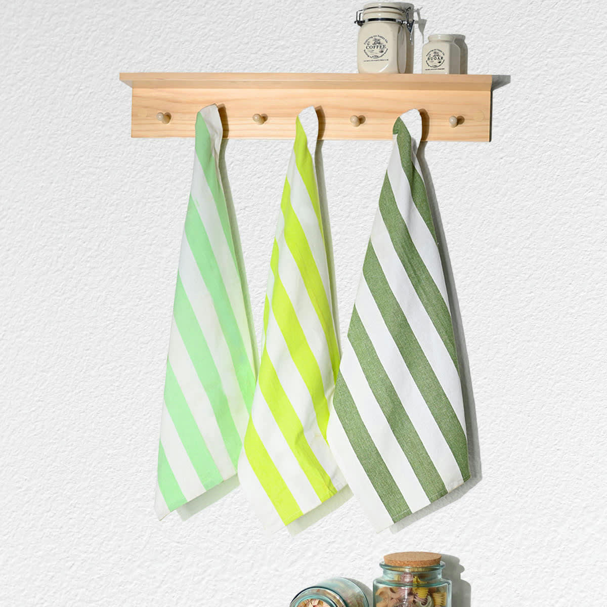 MELROSE - 3 torchons assortis coton  pomme/sauge/anis 45x70 cm