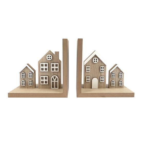 Wooden House Bookends 2 Pack
