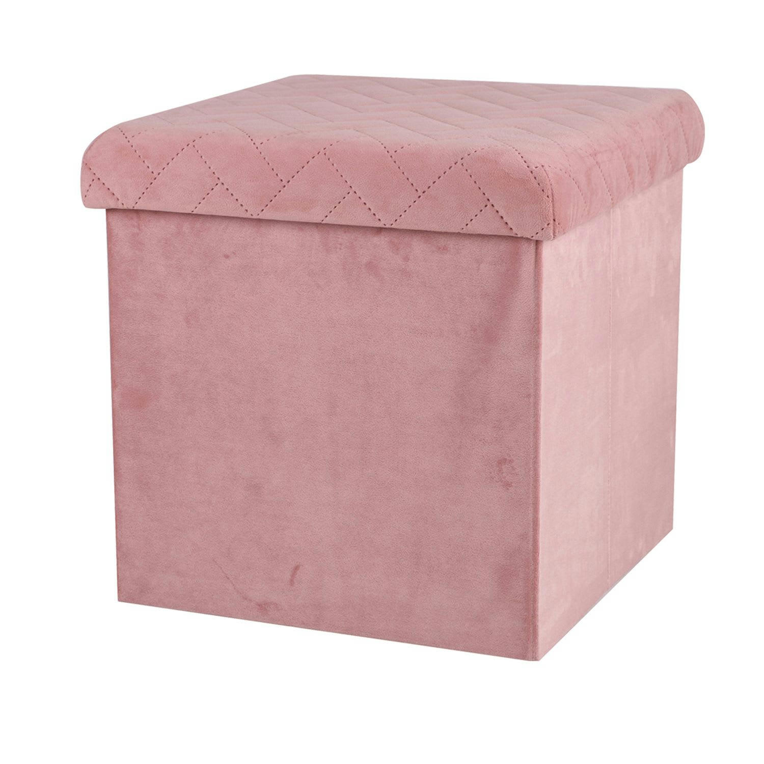 KUBE - Pouf de rangement pliable en velours rose