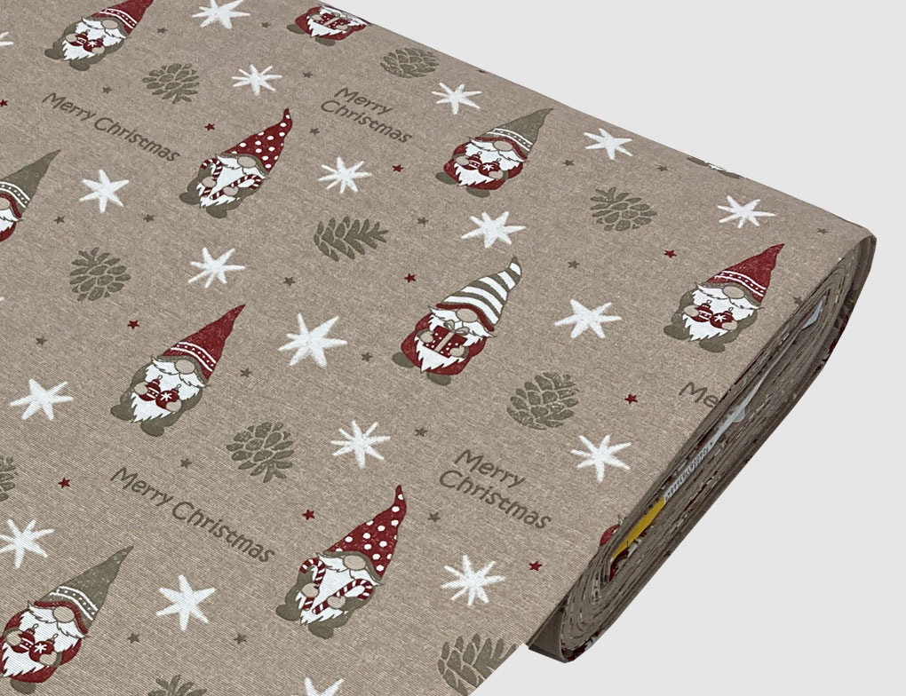 Dekostoff Wichtel, Christmas Natur, Rot