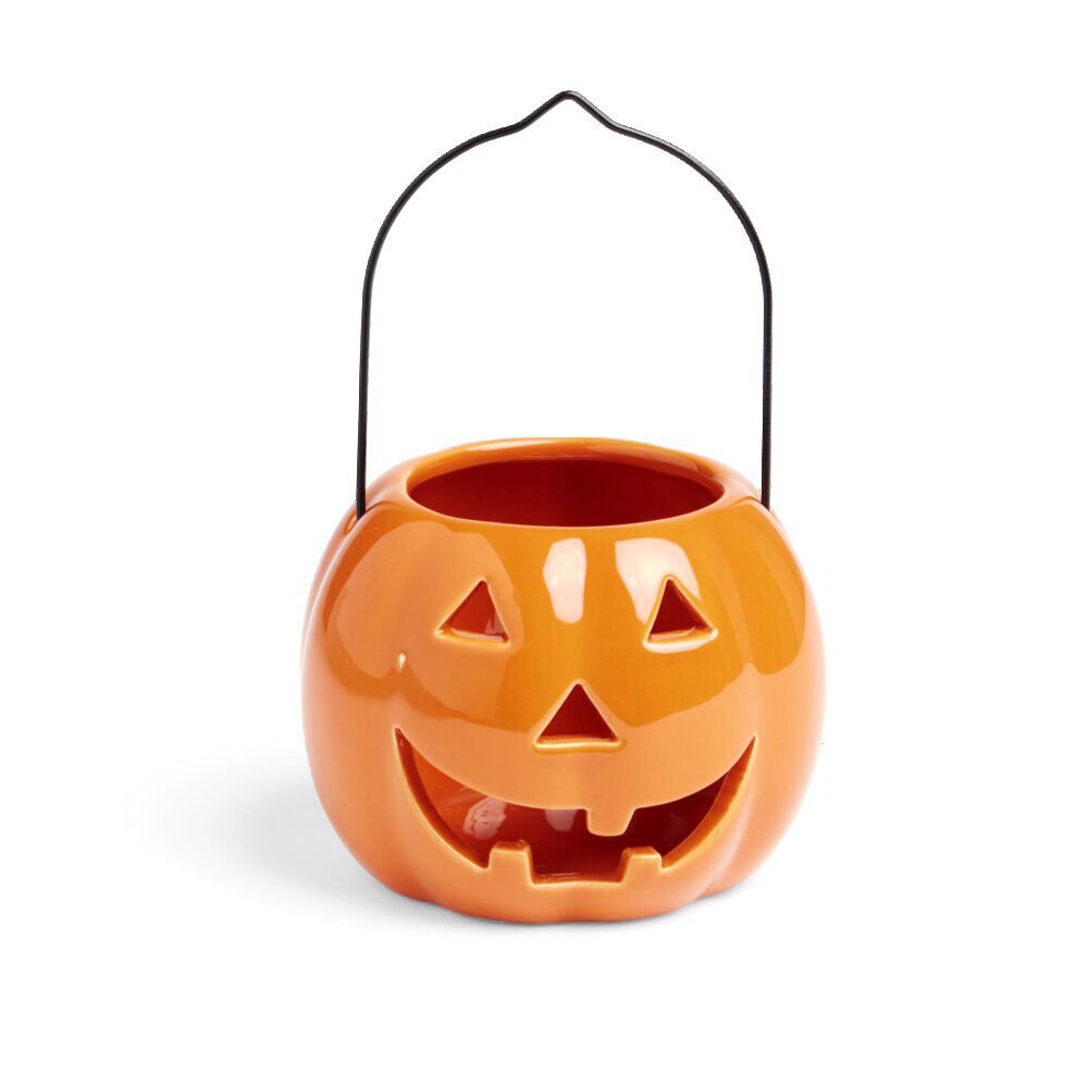 Photophore Halloween lanterne citrouille en céramique Ø10xH8cm