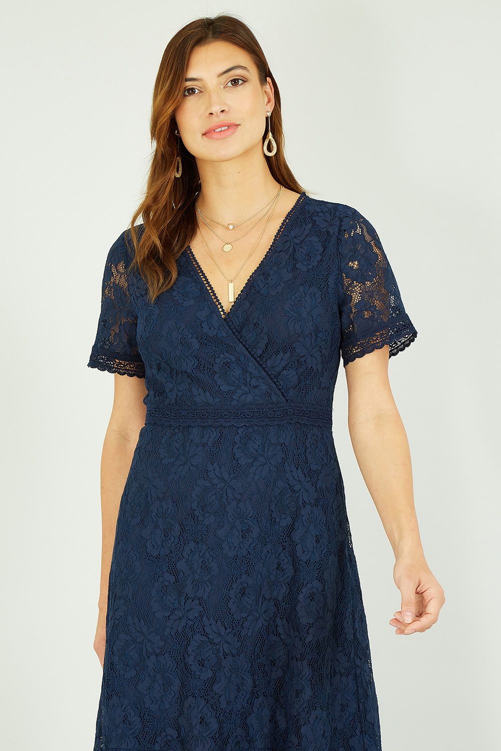 Yumi Green Lace Skater Midi Dress With Ruffle Hem