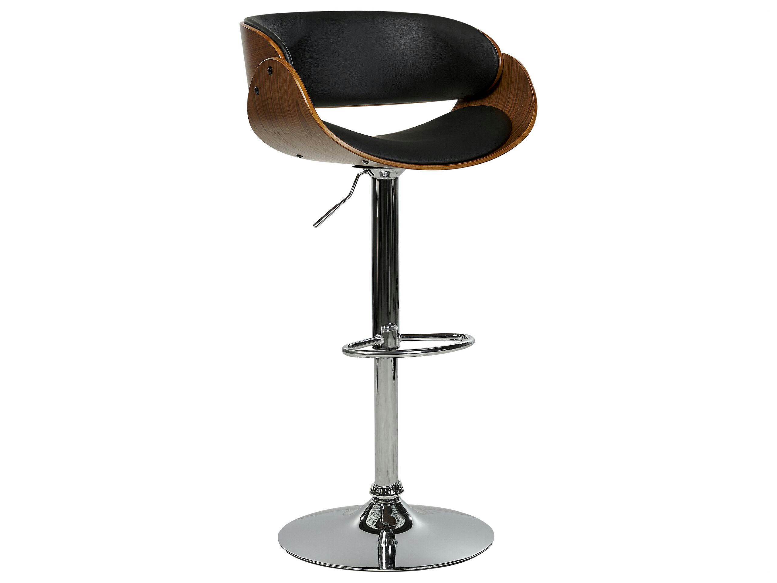 BAKU - Chaise de bar en bois foncé et cuir PU noir