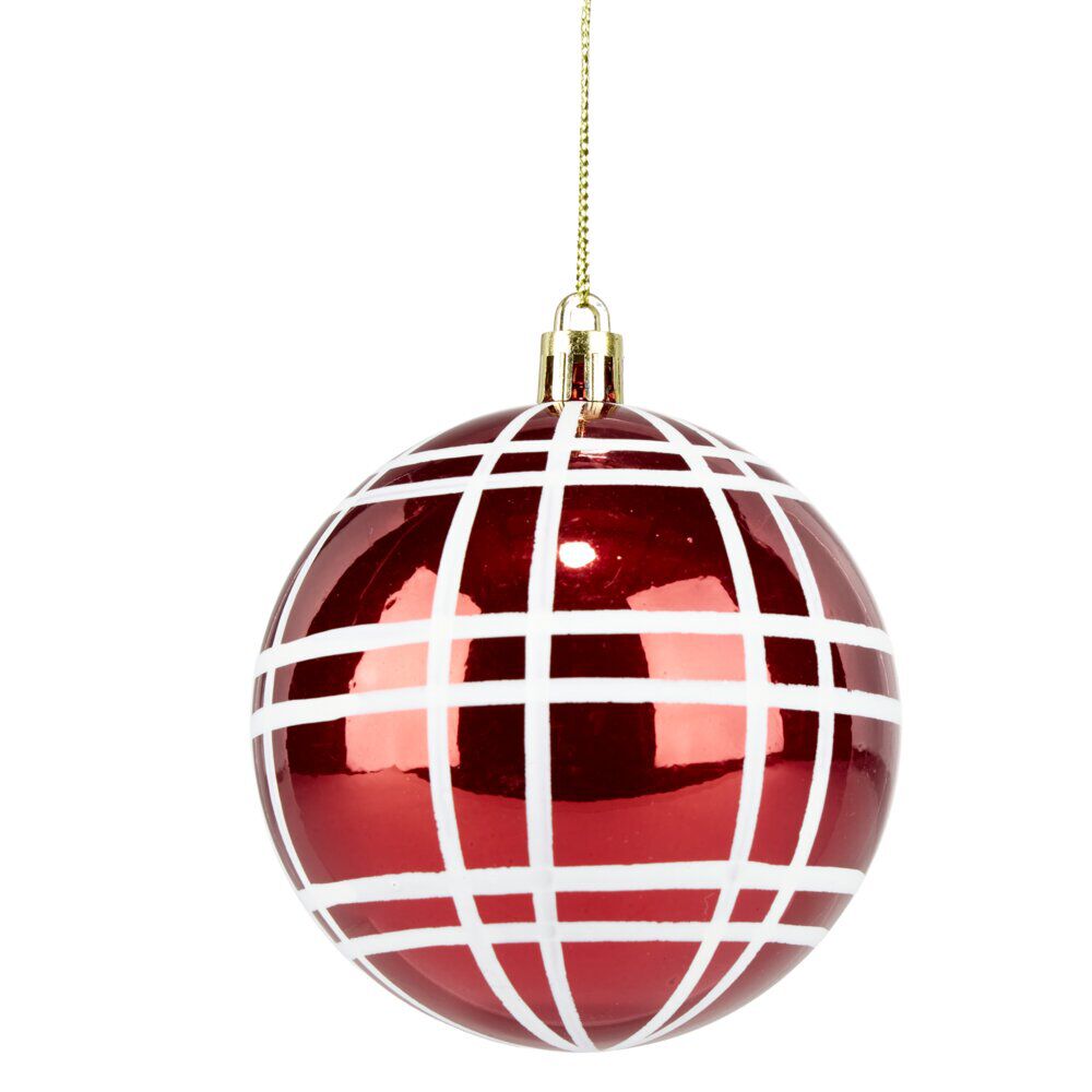 Boule No&euml;l quadrillage blanc ou rouge Ø8cm (3 modèles)
