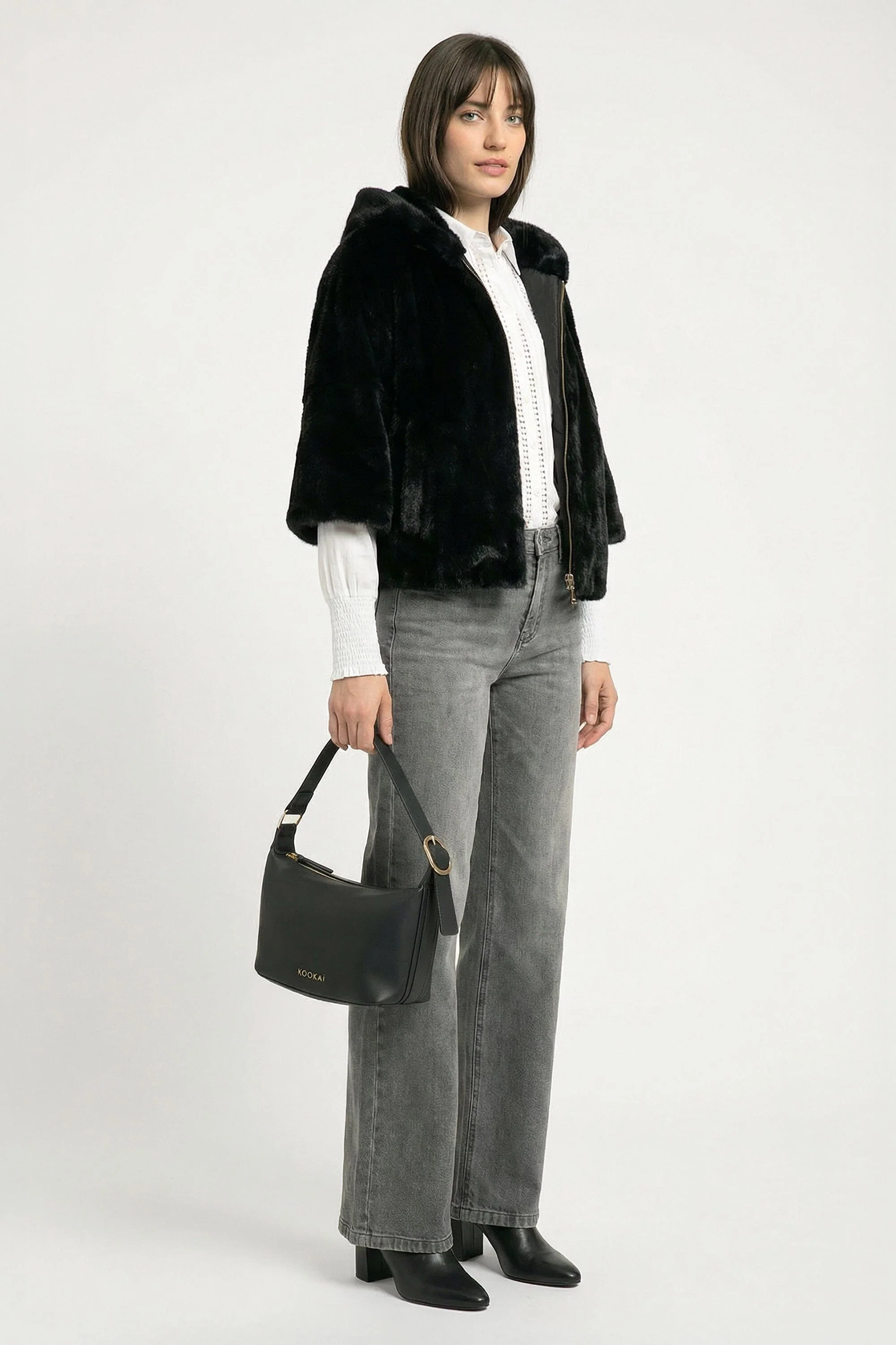 PONCHO FAUX FUR - MARINA - NOIR
