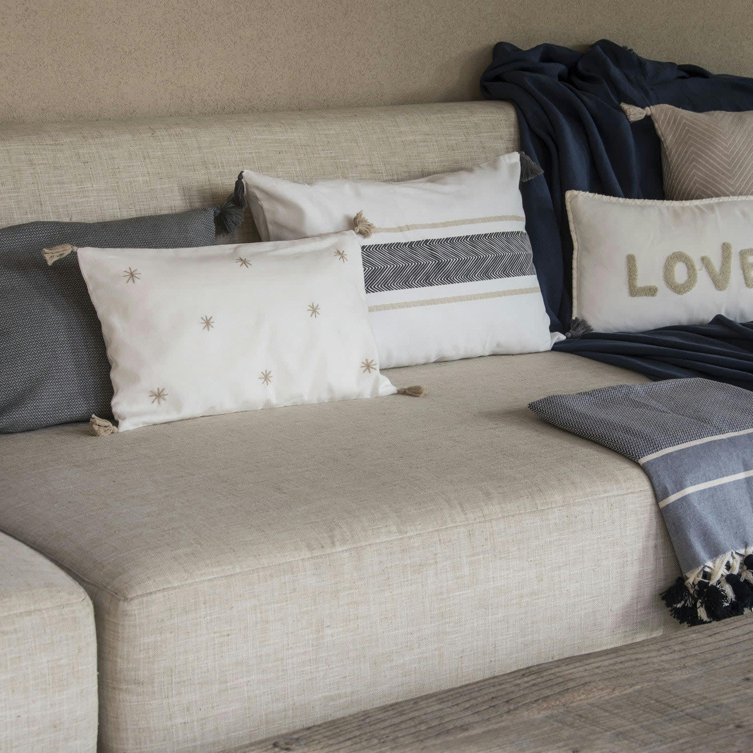 ALENTEJO - Housse de coussin coton  60x40 gris ardoise