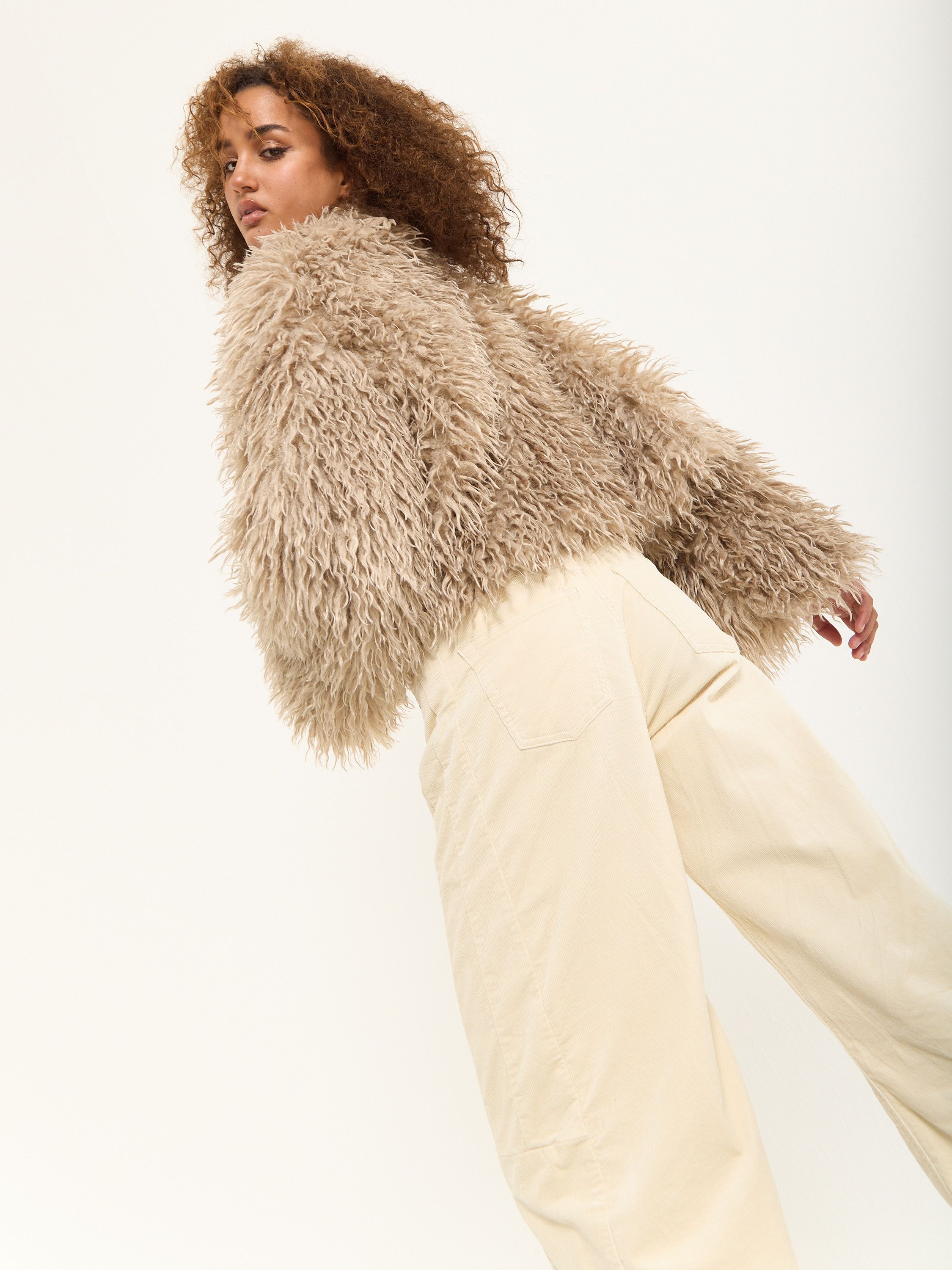House of Holland Camel Shaggy Faux Fur Jacket
