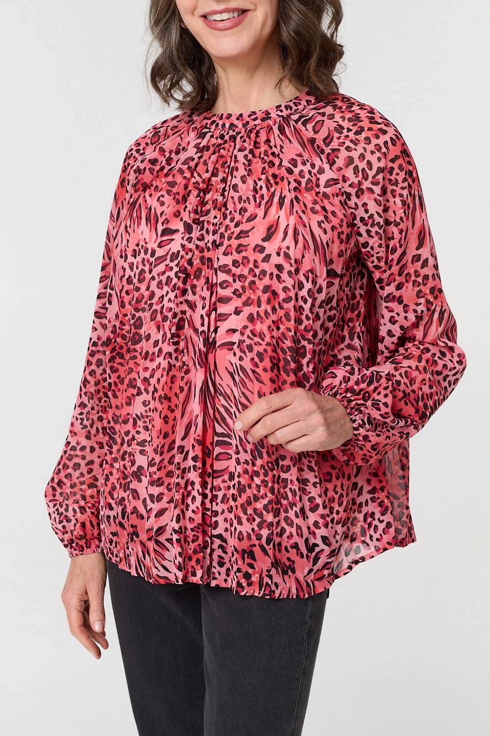 Izabel London Animal Print Long Sleeve Tunic Blouse