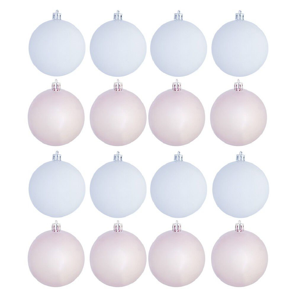 Boule de No&euml;l blanc rose mat brillant x8