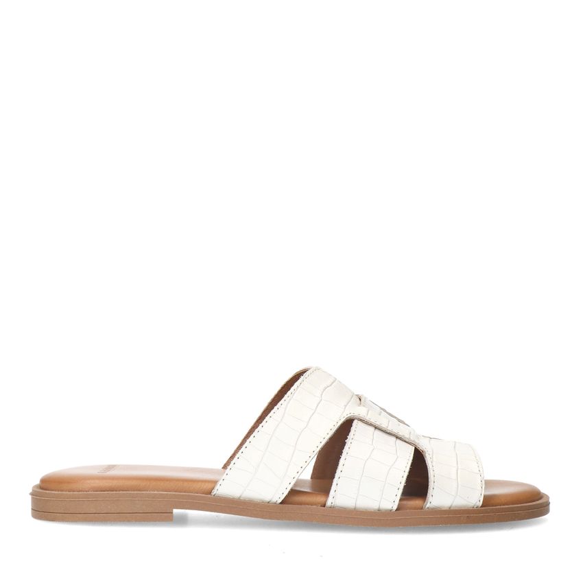 Manfield Witte leren croco slippers