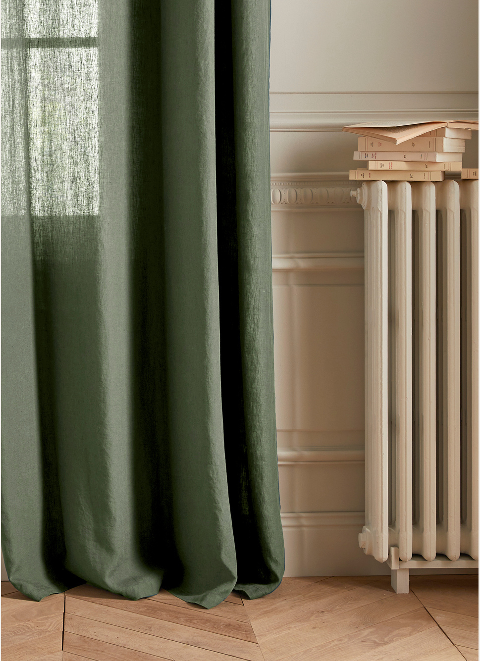 RIDEAU UNI EN LIN LAVÉ OLIVE