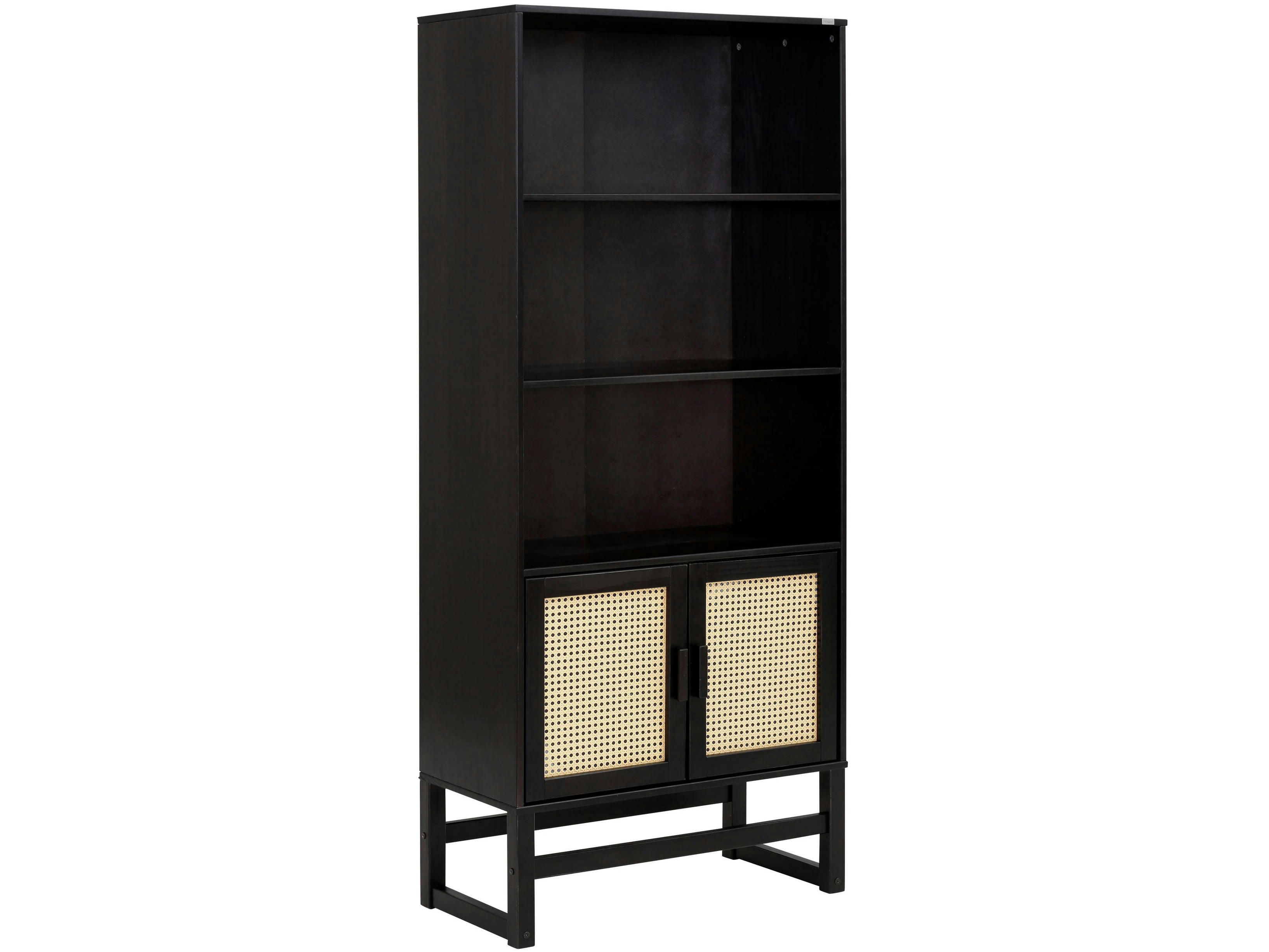 JOLENE - Bibliothèque avec 2 portes et 2 étagères en pin expresso