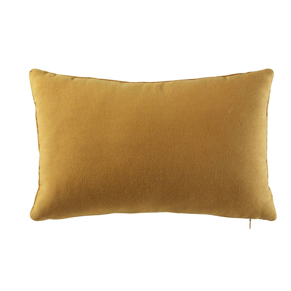 MAGUY - Coussin en velours jaune moutarde motifs graphiques dorés 25x40