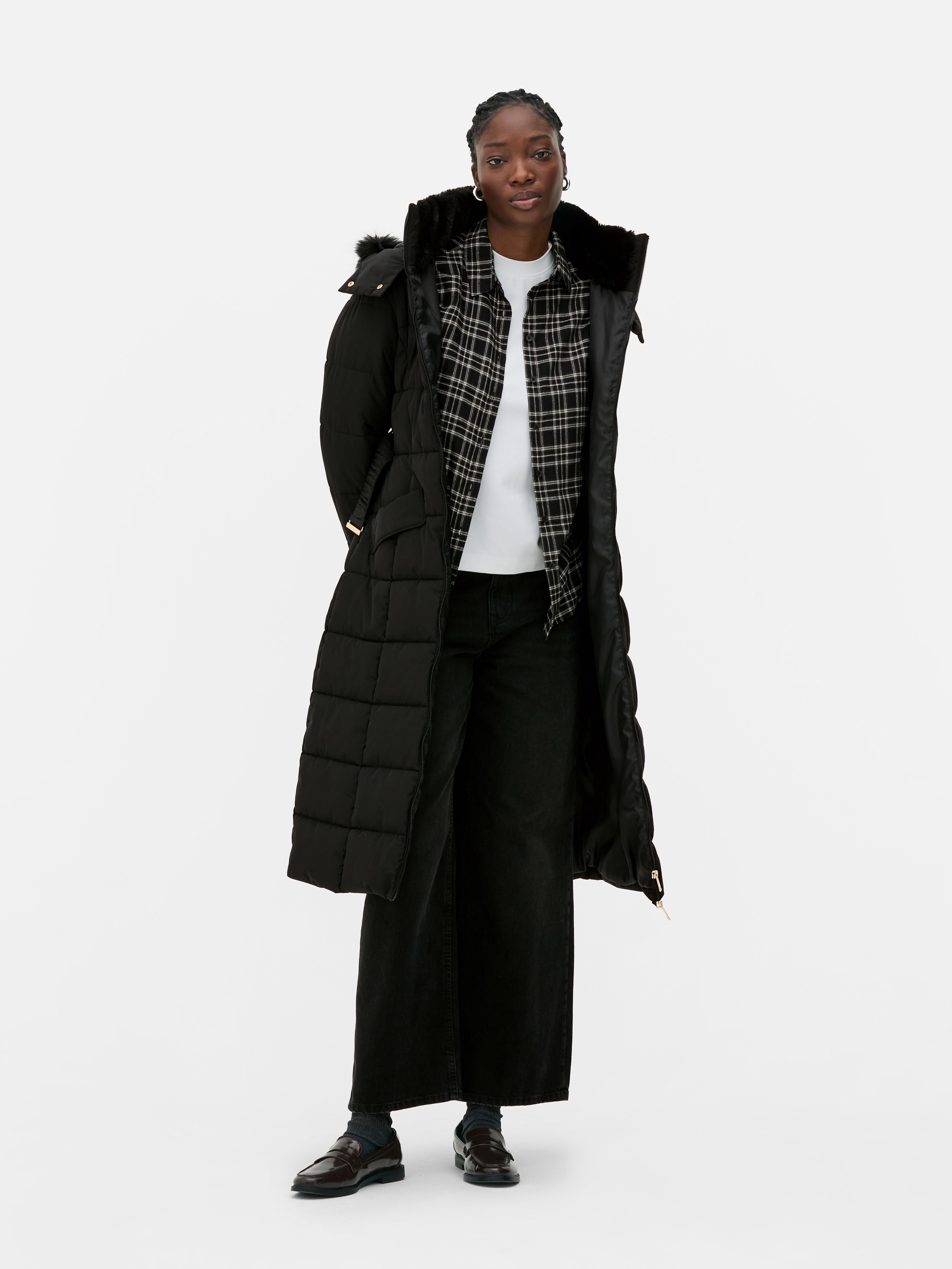 Longline Cinched Waist Puffer Jacket