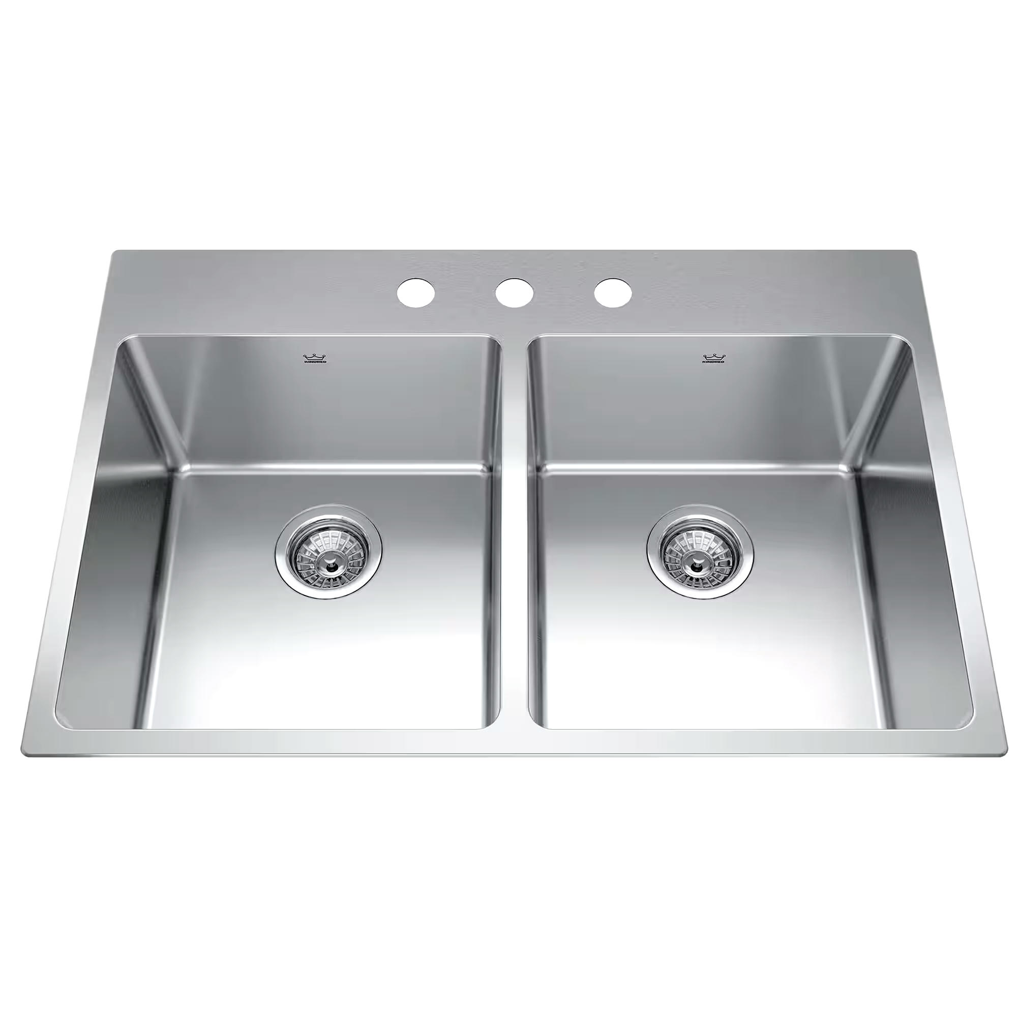 Kindred Brookmore Drop In Double Bowl 3-Hole Kitchen Sink, 32.8-in x 22-in x 9-in, Stainless Steel
