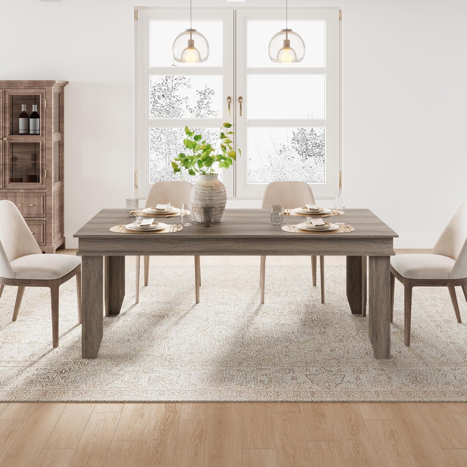 GarveeHome Farmhouse Dining Table for 6-8 People, 71 in Long Kitchen Tables with Wooden Sturdy Frame, 6 ft Large Rectangular Dinner Table for Dining Room, Kitchen, Grey Walnut, 71 Non-extendable