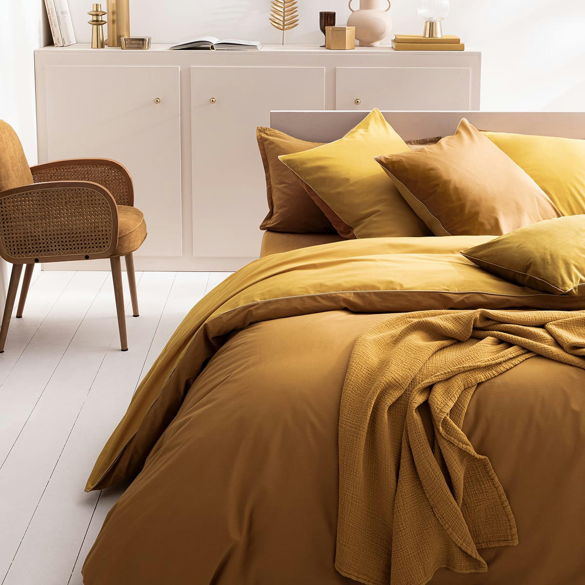 BONS JOURS ETINCELLE - Housse de couette bicolore en coton jaune 200x200