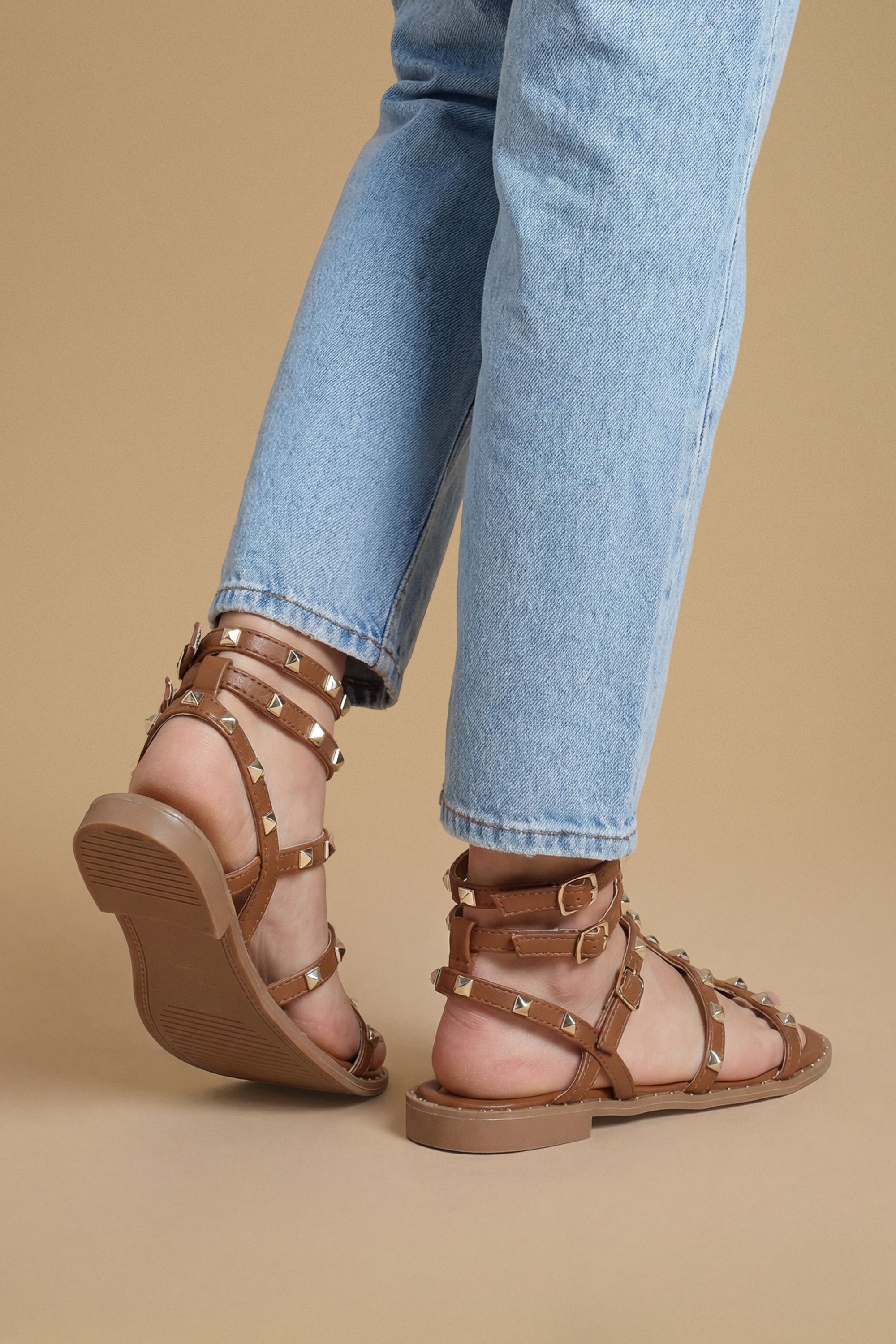 Dorothy Perkins Micheala Faux Leather Studded Gladiator Flat Sandals