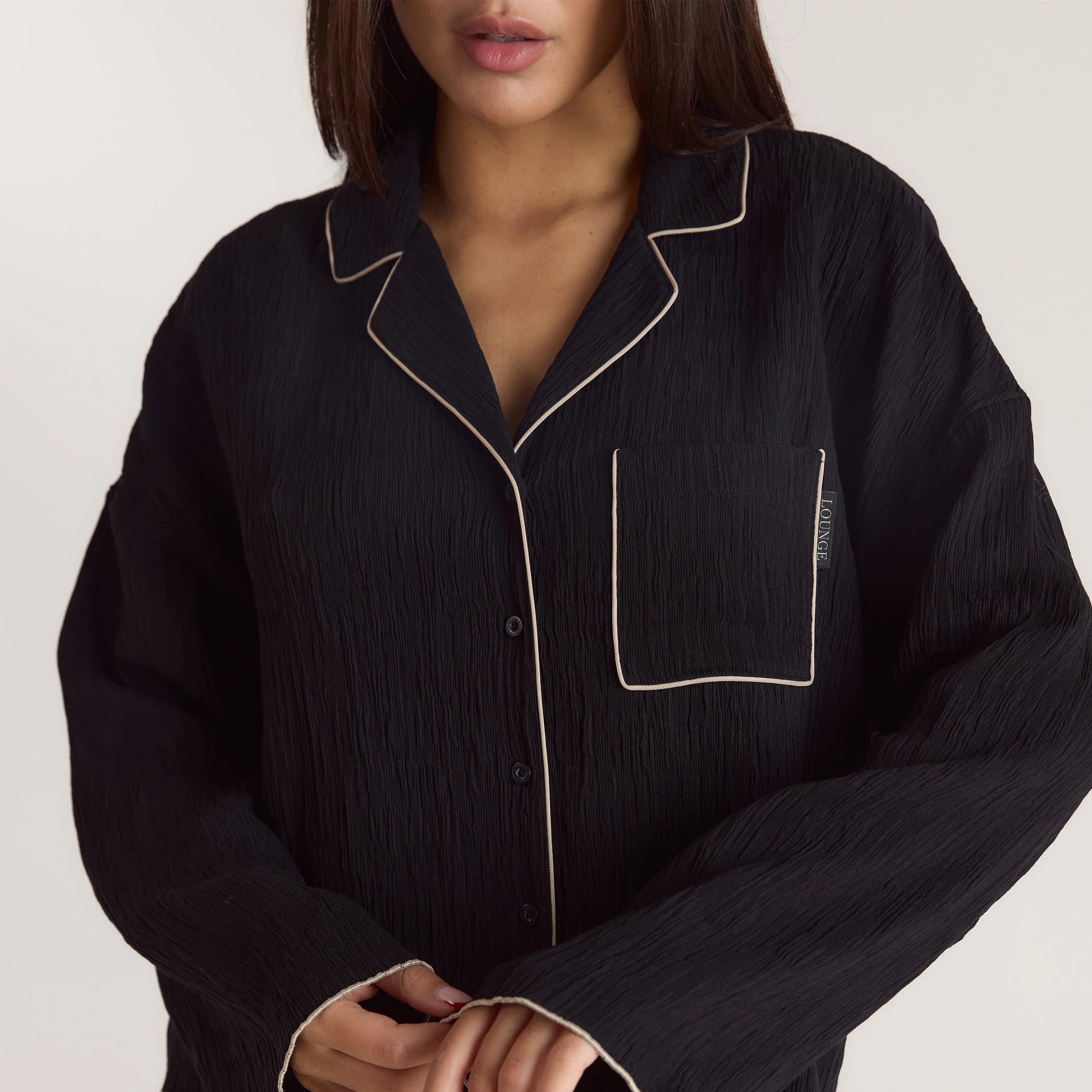 Crinkle Pyjama Shirt - Black