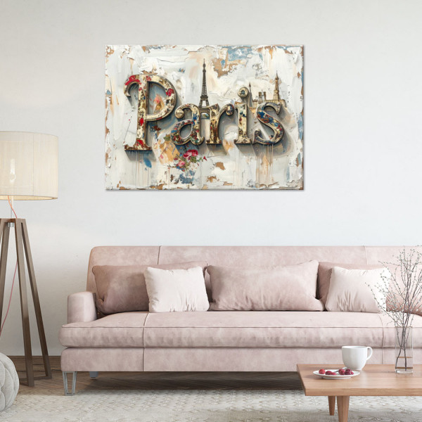 Obraz do salonu biura loftu, Napis Paryż Shabby Chic Vintage 30x20