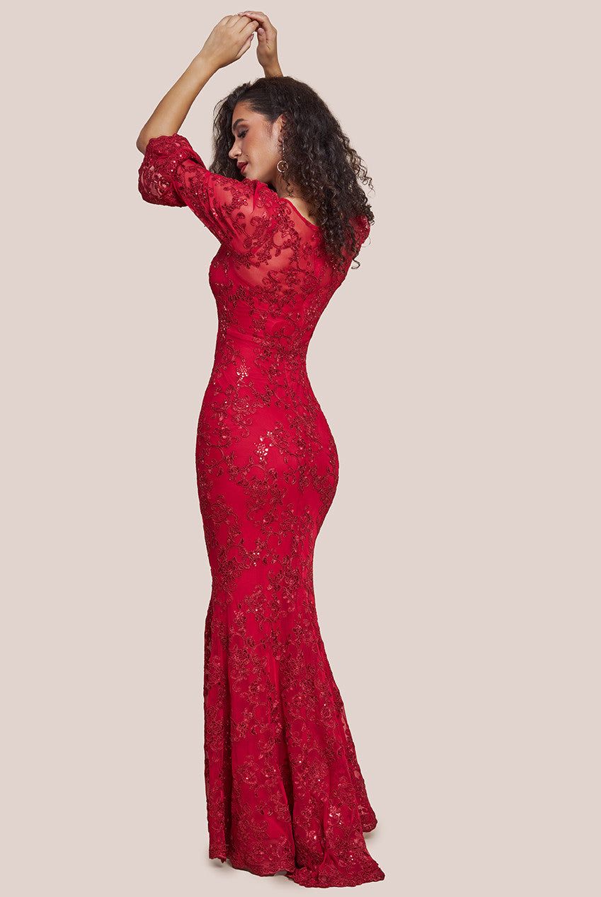 Goddiva Scalloped Lace Maxi Dress