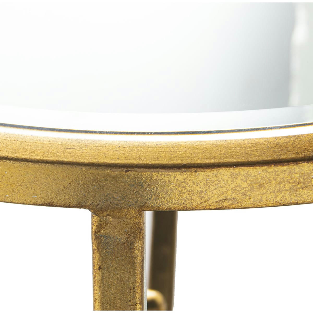 - Table d'appoint ronde en métal doré et plateau miroir 49x49x62cm
