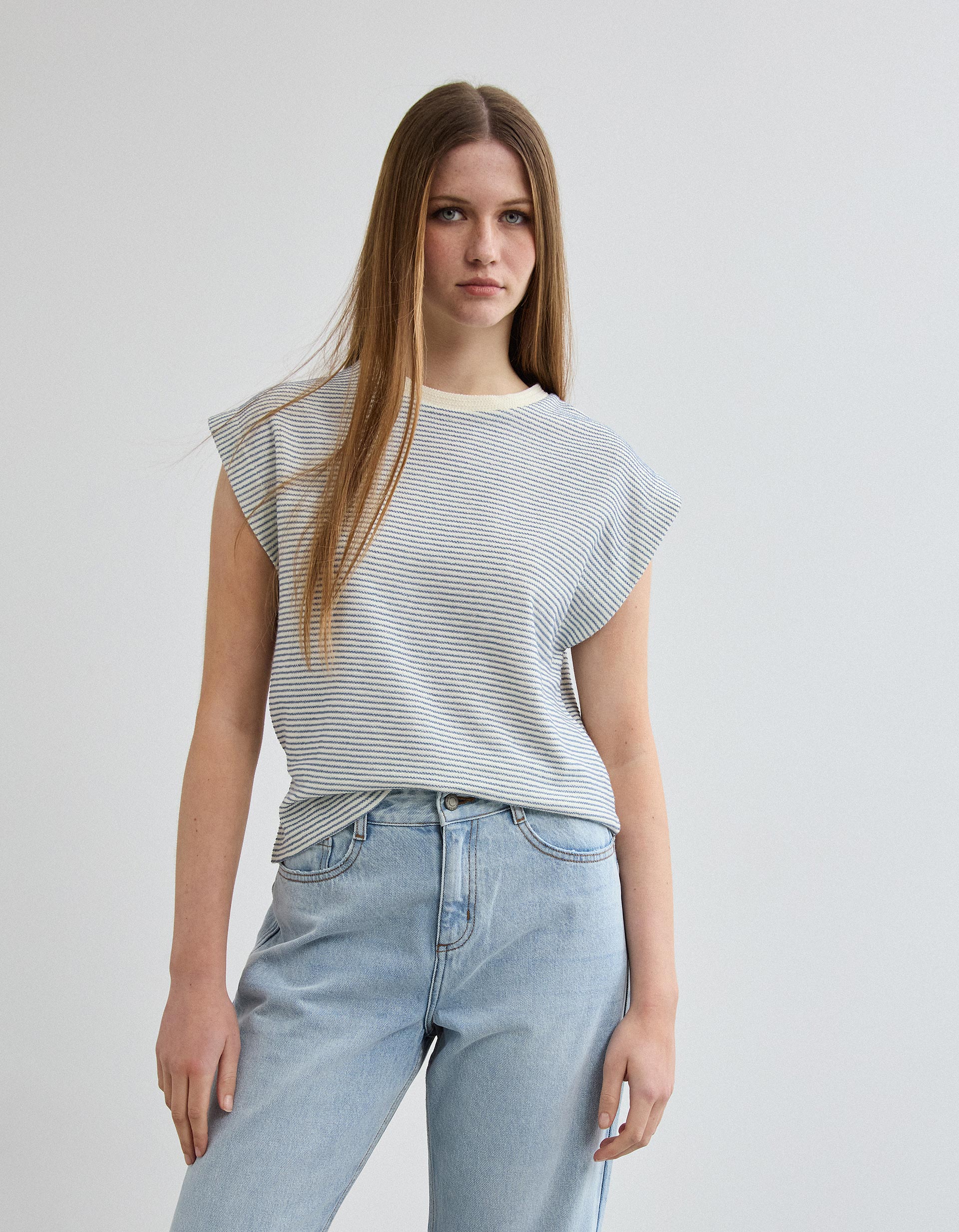 T-shirt Riscas, Mulher, Bege Claro