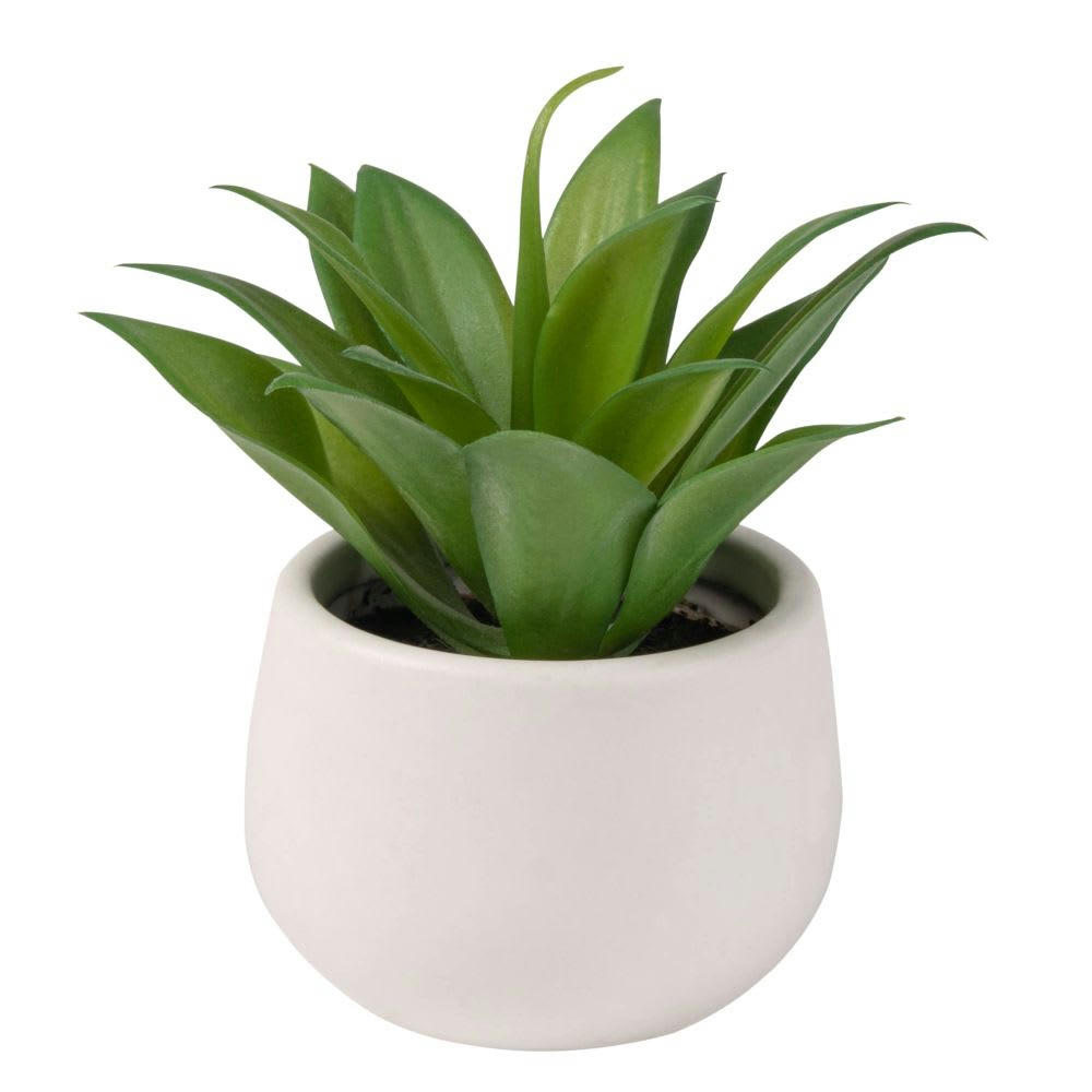 - Plante artificielle Aloe Vera et pot en céramique blanche