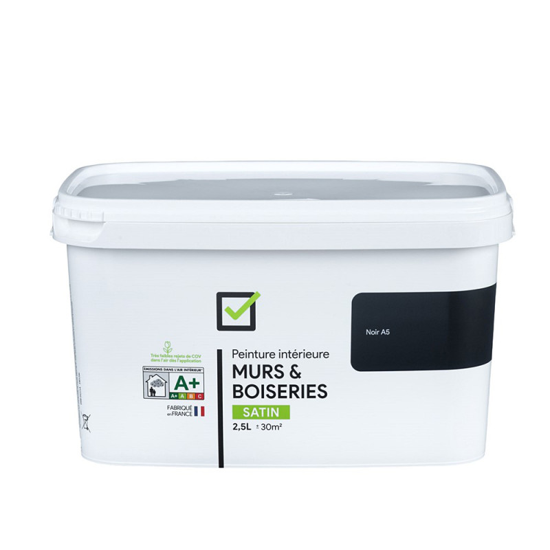 Peinture pour murs et boiseries noir A5 satiné 2,5 L