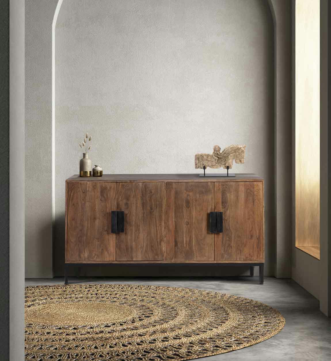 HAMELIN - Buffet en bois massif d'acacia marron L 160