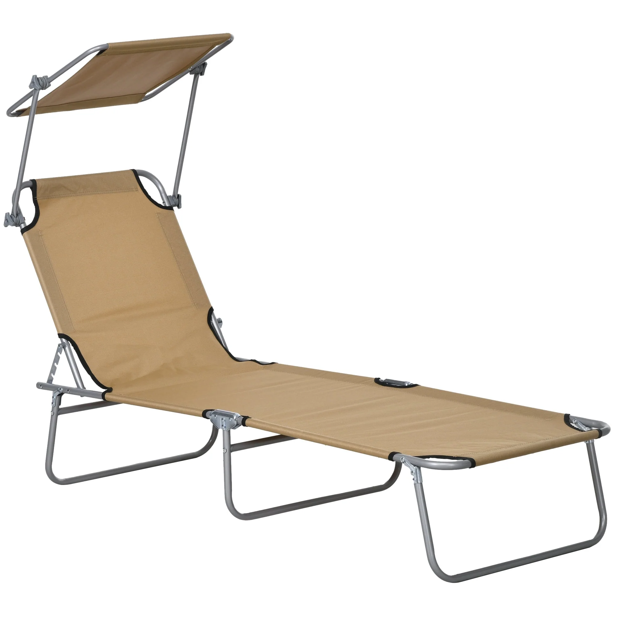 Outsunny Outdoor Lounge Chair, Adjustable Folding Chaise Lounge, Tanning Chair with Sun Shade for Beach