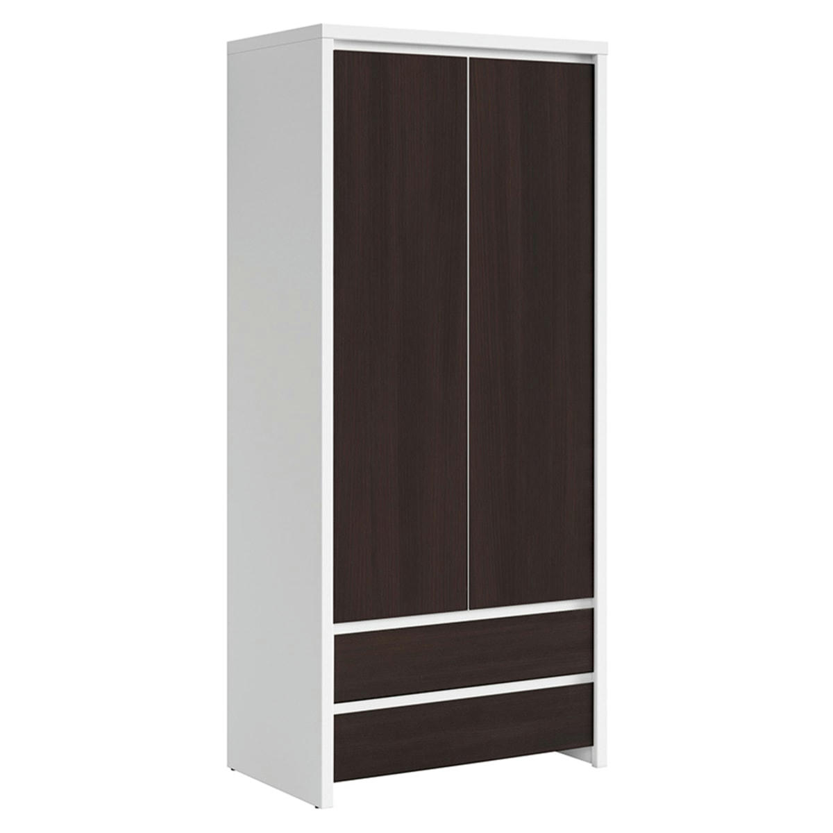 - Armoire 2 portes 2 tiroirs panneaux agglomérés blanc et naturel foncé