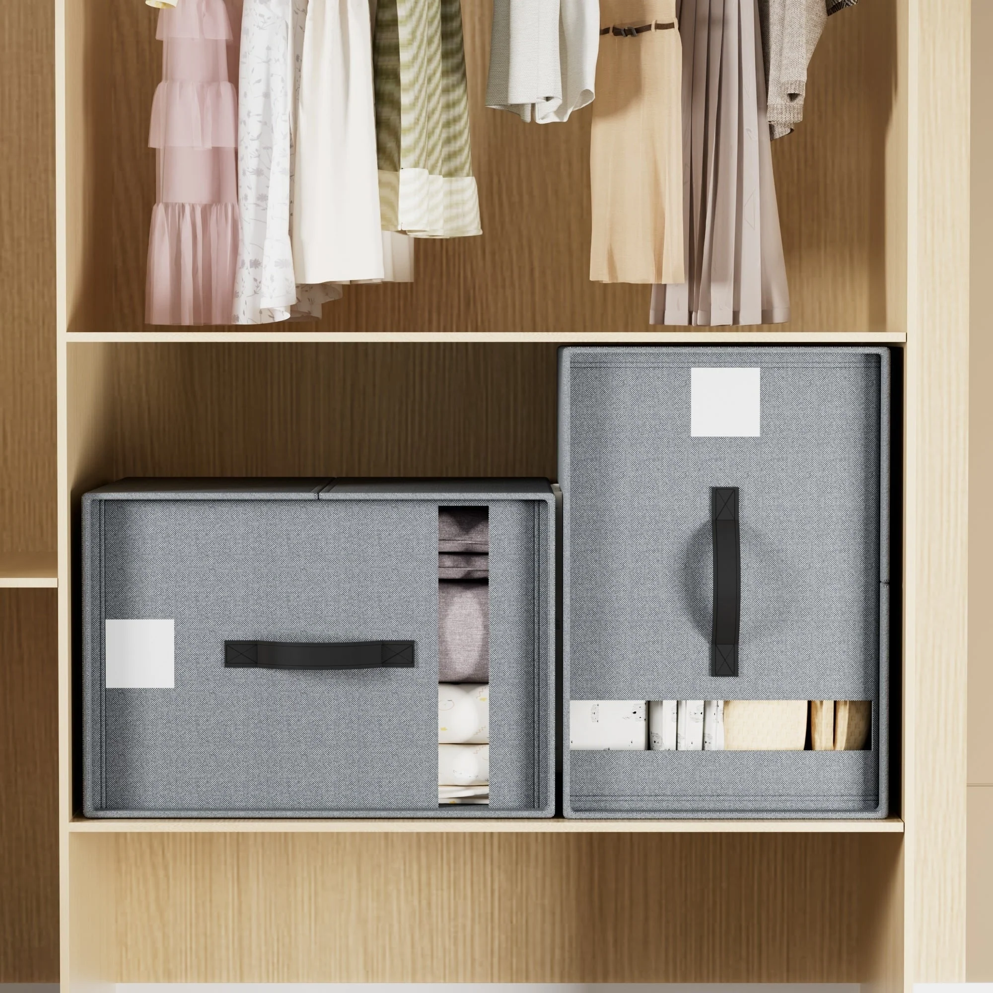 VECELO 2 Pack Clothes Storage Baskets,Foldable Linen Fabric Organizer with Carrying Handles,Bedroom Closet Organization - 2 PACK