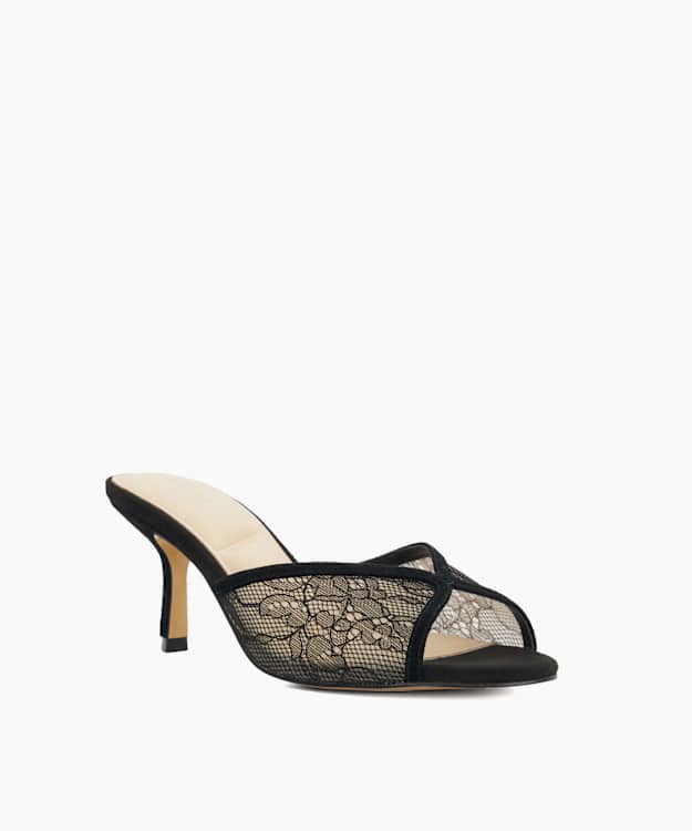 Monarchs Black - Lace-Suede Heeled Mules