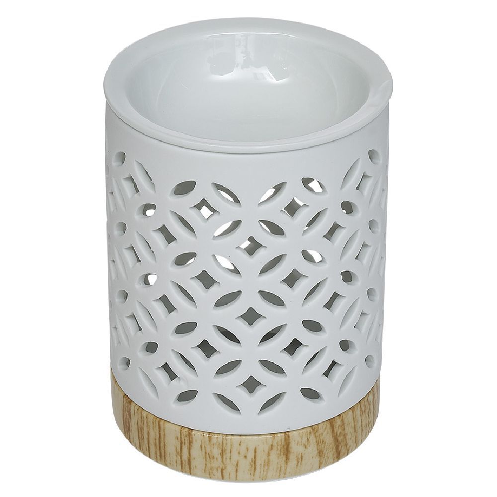 Br&ucirc;le parfum Mességué céramique socle bois blanc et marron