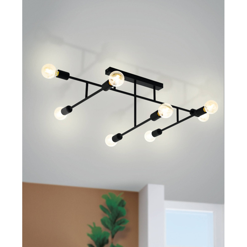 Plafonnier Belsiana noir E27 8 x 40 W EGLO