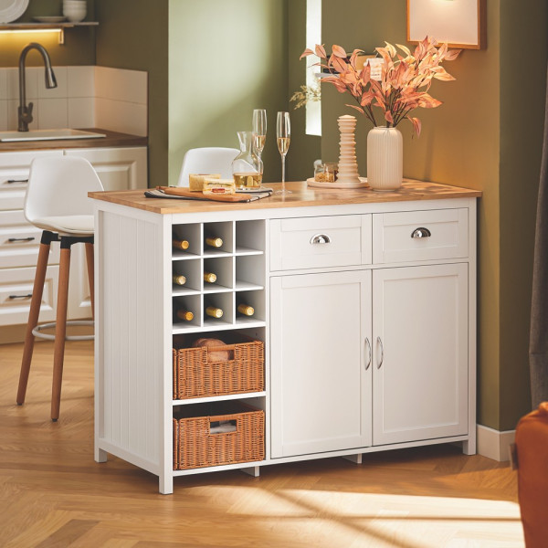 SoBuy Wyspa kuchenna z dwoma koszami Biały 120x60x90cm Nowoczesny KNL05-W