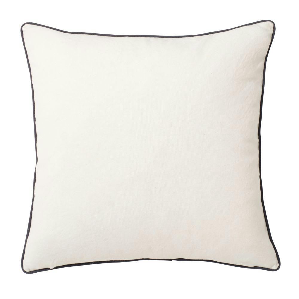 PARADIS - Coussin en coton beige motif tropical imprimé gris anthracite 45x45