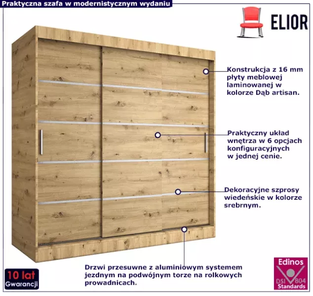 Szafa przesuwna dąb artisan 200 cm - Lulo