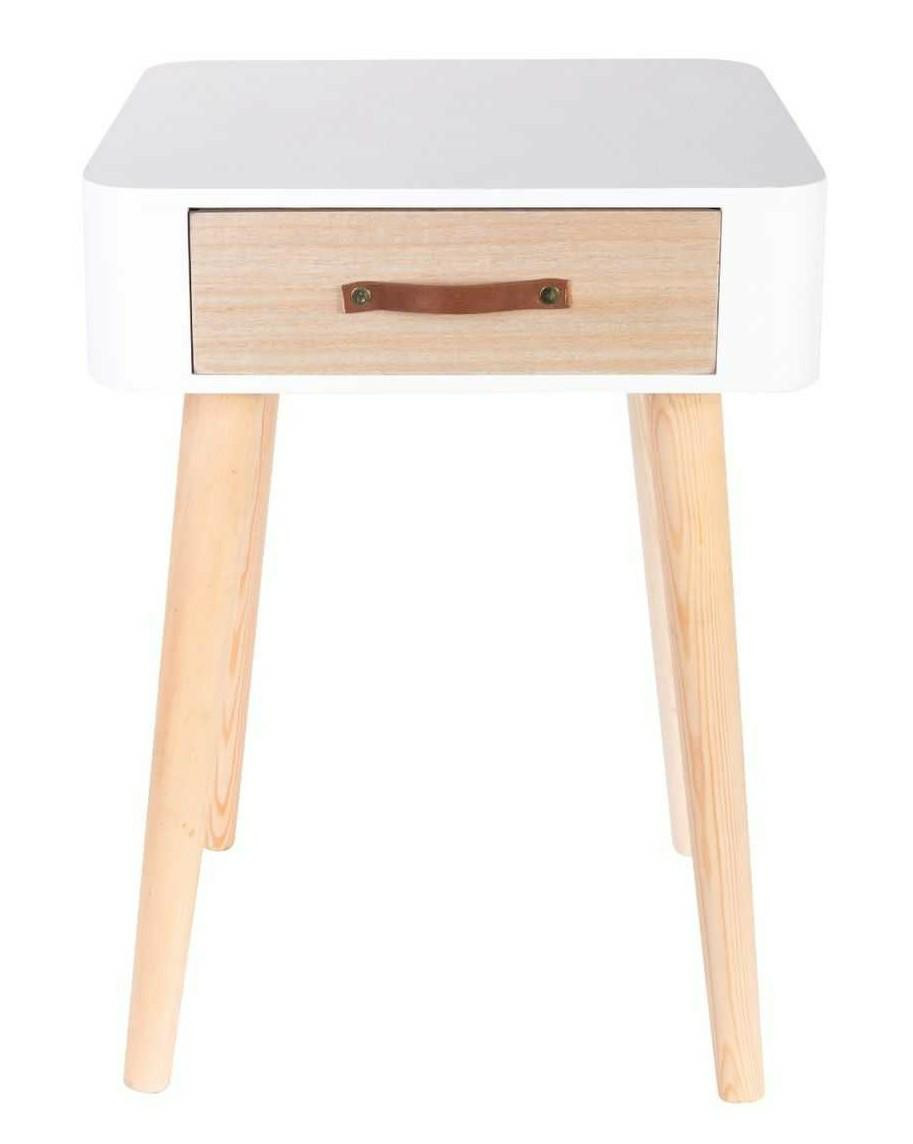 Szafka nocna Eve skórzany uchwyt biała 48x35x35 cm