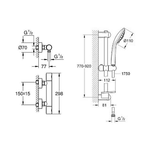 Ensemble de douche complet 3 jets  Mitigeur thermostatique douche, Brossé (34065AL2-SET)