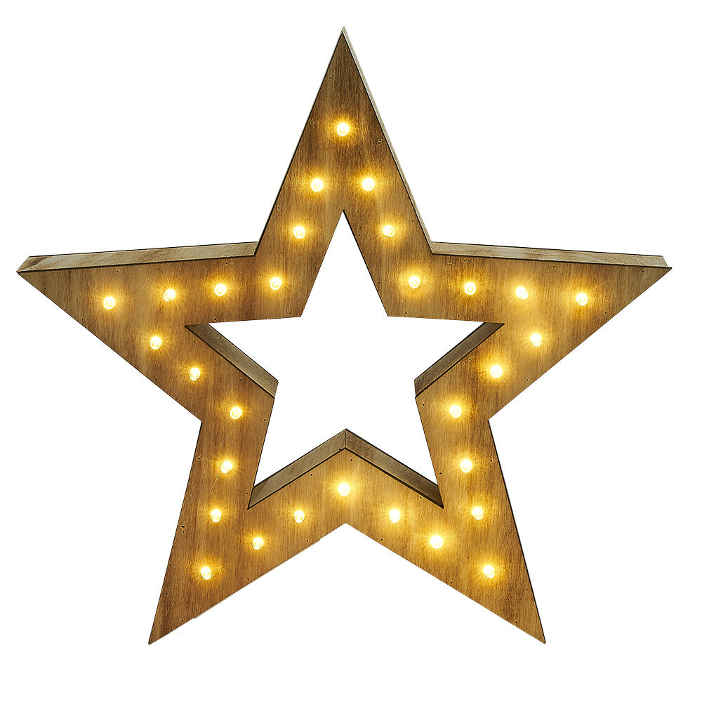 étoile lumineuse en bois 30LED blanc chaud H30 cm
