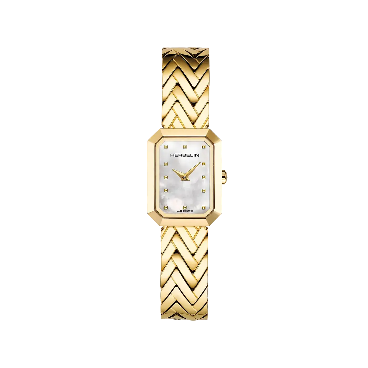 OCTOGÔNE – CHEVRONS – PVD OR JAUNE & NACRE
