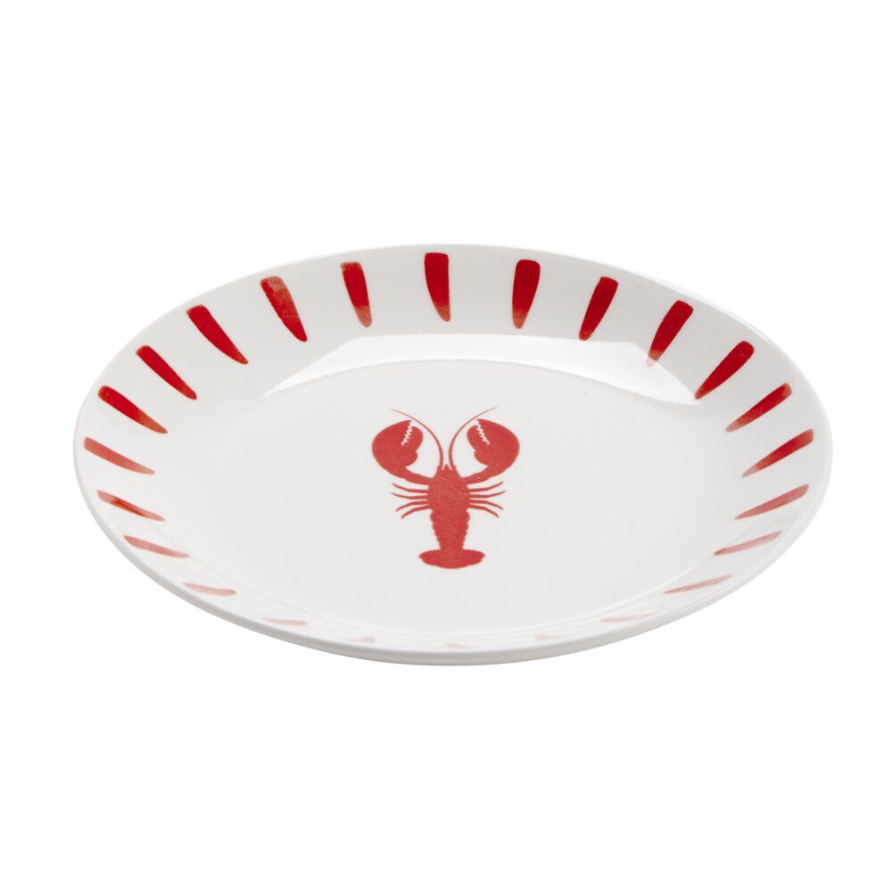 Assiette plate en porcelaine décor marin Ø20cm (2 modèles homard ou sardine)