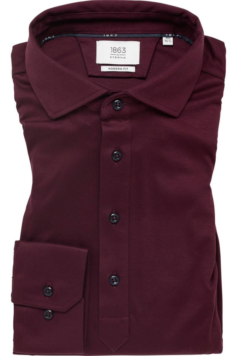 ETERNA 1863 Modern Fit Longsleeve Poloshirt bordeaux, Einfarbig
