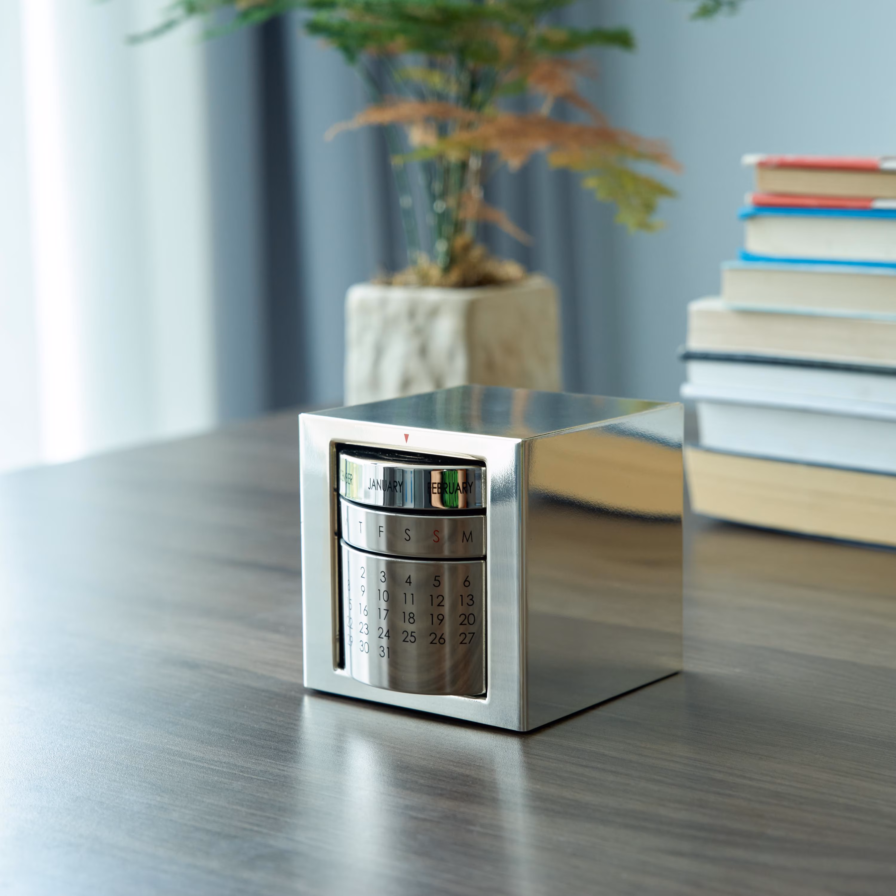 Personalized Perpetual Calendar Cube | Nickel-Plated Desk Organizer