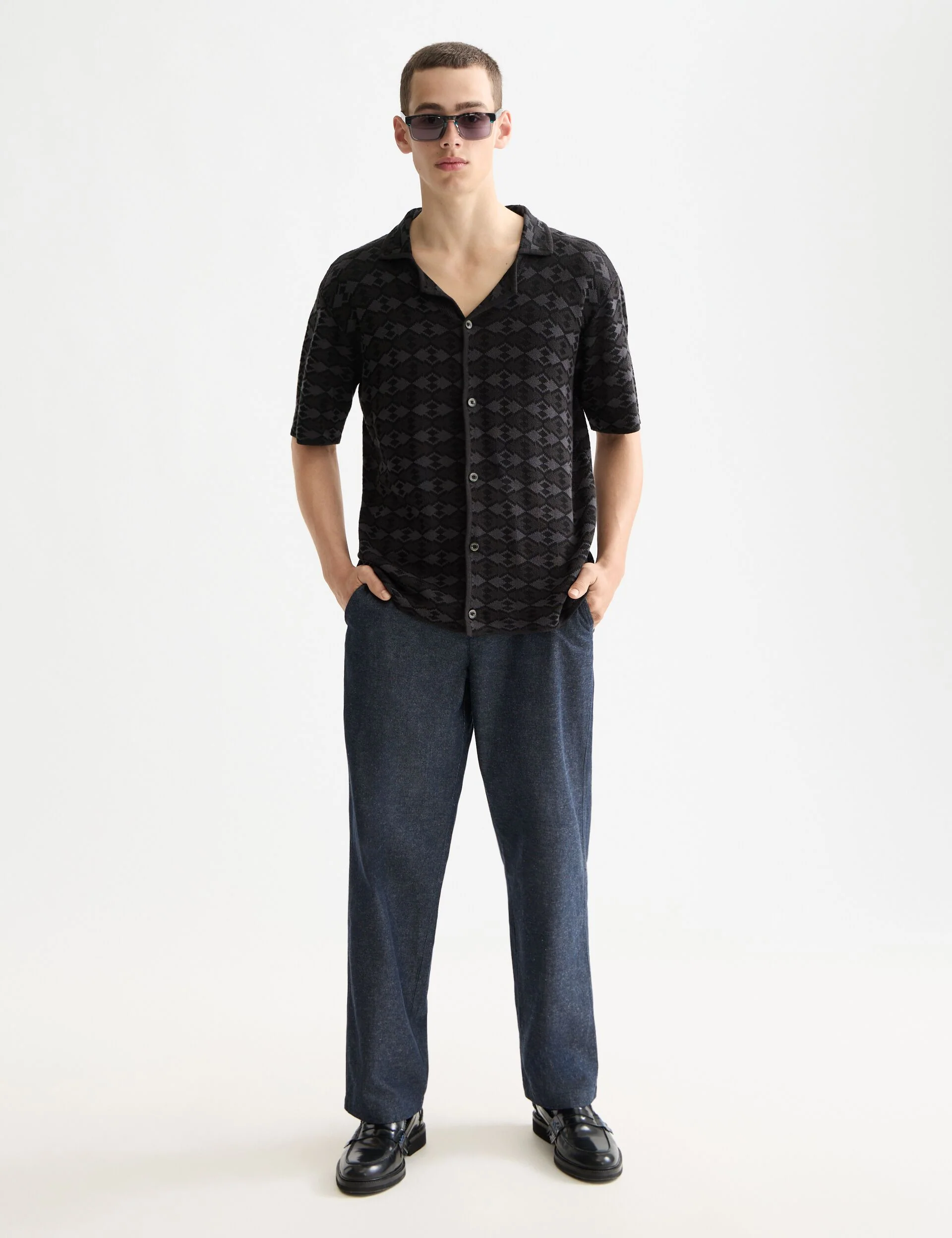 Tone on tone knitted polo