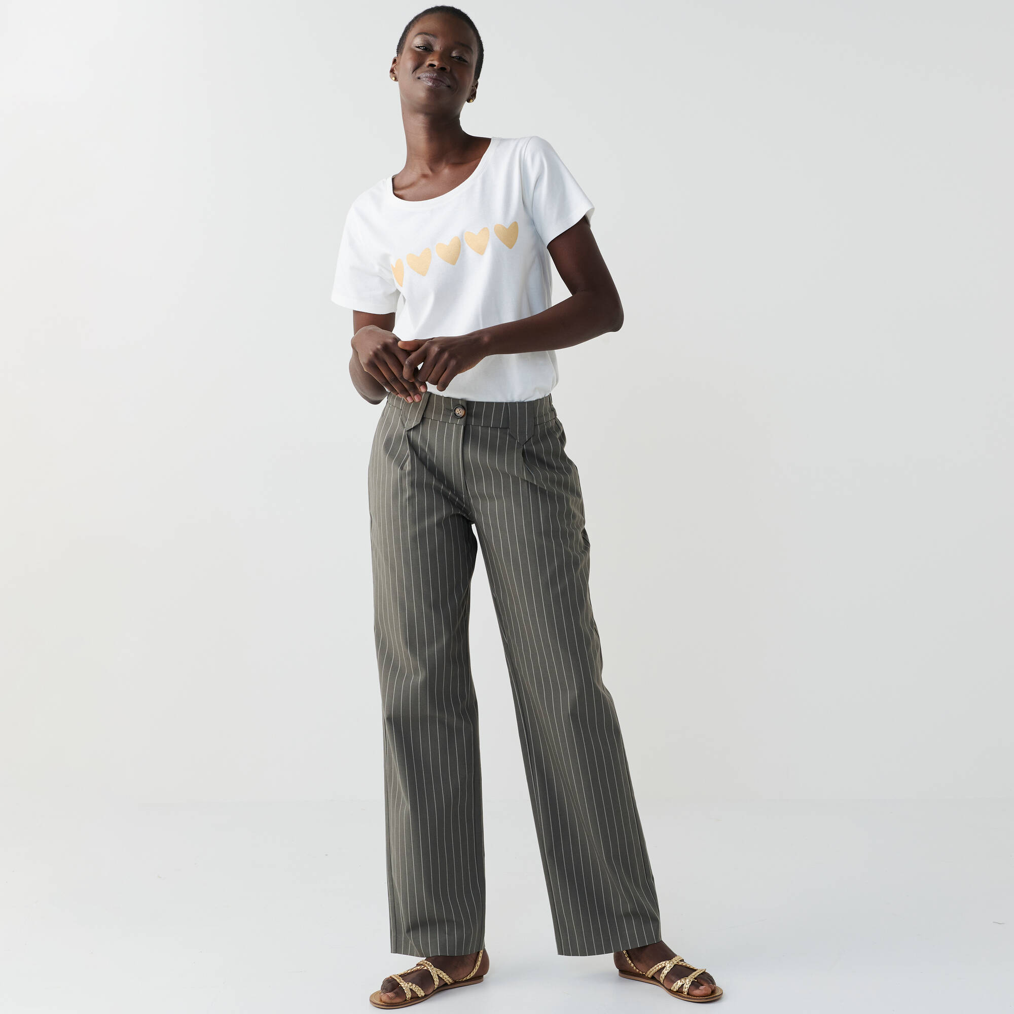 Pantalon droit large, rayé