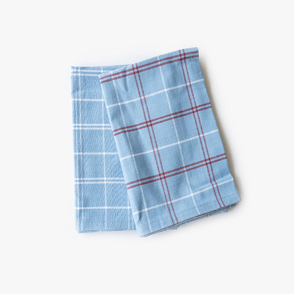 Conjunto de dois panos de Cozinha Xadrez Azul, Bordeaux e Branco CHECKS